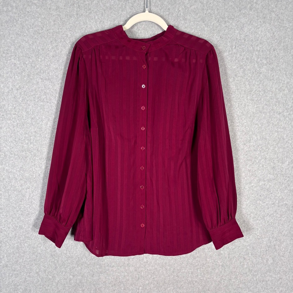 Mod Cloth Burgundy Blouse 1X Sheer Button Up High Neck Romantic Victorian